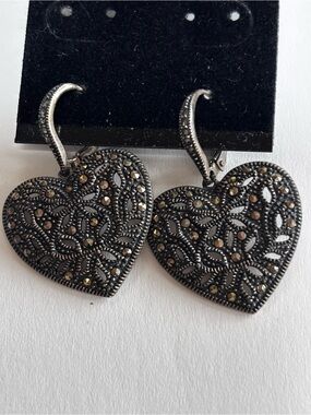 Judith Jack Sterling Silver 925 Marcasite Heart Earrings Sparkle Filigree